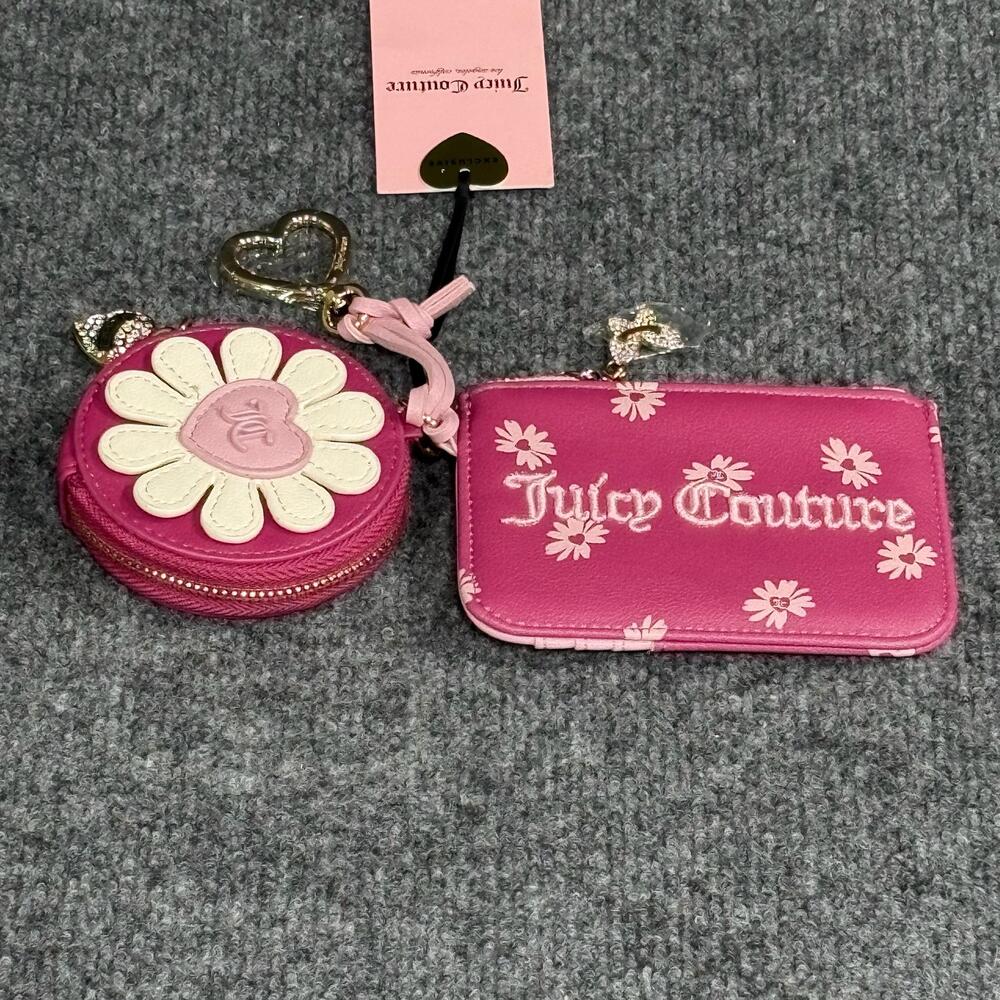 Juicy Couture Card Wallet Set Womens One Size Pink Daisy Coin Pouch Flower